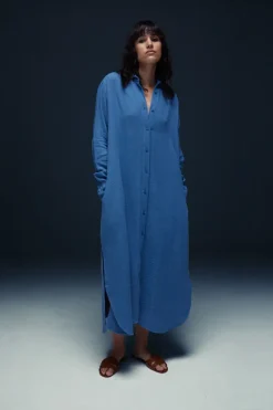 Aveny Berry Dress Cotton Crincle Indigo Blue