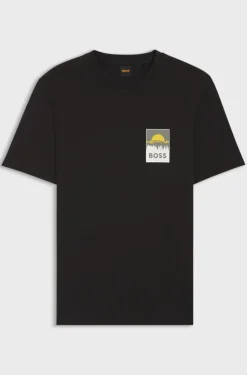 Boss Cotton Jersey T-shirt with Logo Artwork Black