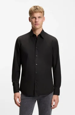 Boss Regular Fit Shirt in Cotton Poplin Black