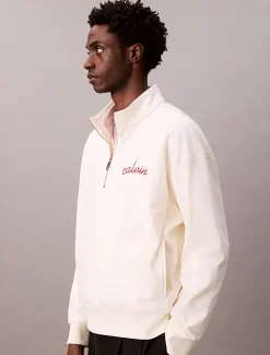 Calvin Klein Chain Stitch Logo 1/4 Zip Sweatshirt Tofu