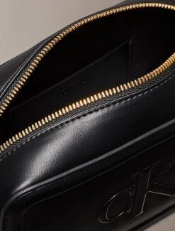 Calvin Klein Embossed Monogram Logo Camera Bag Black