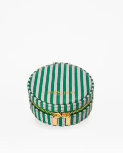 Fenella Smith Round Jewellery Case Green And lilac Stripe