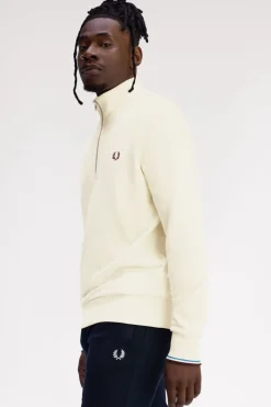 Fred Perry Half Zip Sweatshirt Ecru / Court Blue / Oxblood