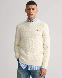 Gant Cotton Cable C-Neck Cream
