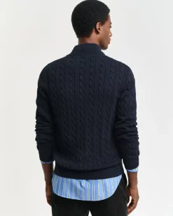 Gant Cotton Cable Half Zip Jumper Evening Blue