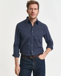 Gant Reg Flannel Melange Shirt Dark Indigo Melange