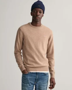 Gant Superfine Lambswool Crew Neck Jumper Dark Sand Melange