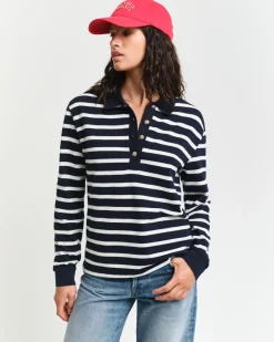 Gant Woman Breton Stripe Ls Pique Polo Evening Blue