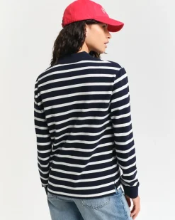 Gant Woman Breton Stripe Ls Pique Polo Evening Blue