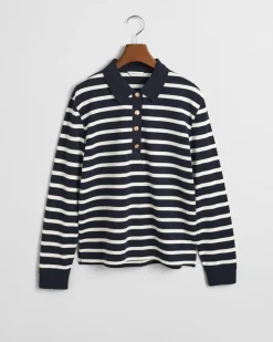 Gant Woman Breton Stripe Ls Pique Polo Evening Blue