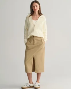 Gant Woman Chino Slit Skirt Dark Khaki