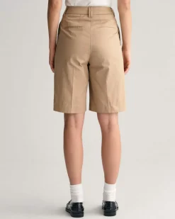 Gant Woman Pleated Chino Shorts Dark Khaki