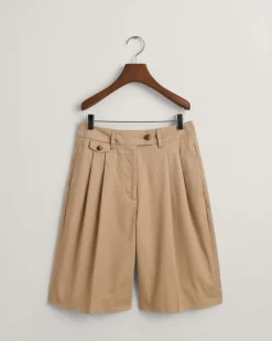 Gant Woman Pleated Chino Shorts Dark Khaki