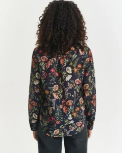 Gant Woman Reg Floral Cotton Silk Shirt Evening Blue