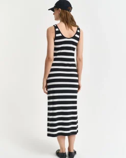 Gant Woman Striped Tank Top Jersey Midi Dress Black