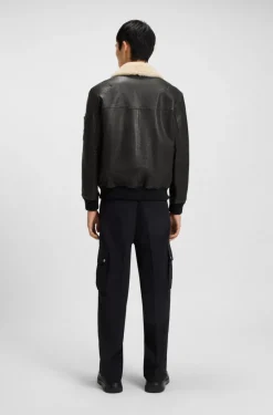 Hugo Loran Leather Aviator Jacket Dark Brown