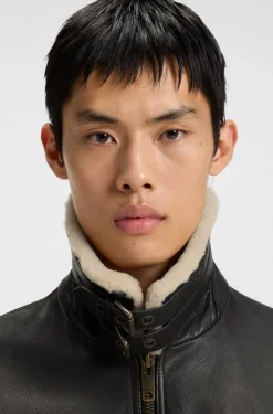 Hugo Loran Leather Aviator Jacket Dark Brown