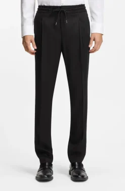Hugo Slim Fit Trousers in Twill Fabric with Drawstring Waist Black