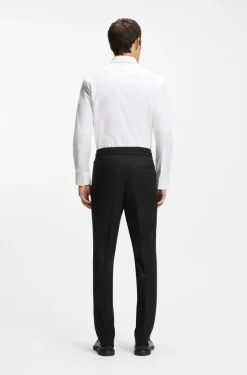 Hugo Slim Fit Trousers in Twill Fabric with Drawstring Waist Black