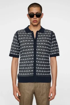 J.Lindeberg Rolando Logo Jacquard Polo JL Navy