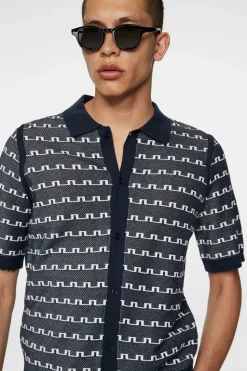 J.Lindeberg Rolando Logo Jacquard Polo JL Navy