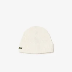 Lacoste Unisex Rib Knit Beanie White
