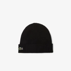 Lacoste Unisex Rib Knit Beanie Black
