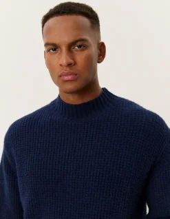 Les Deux Grady Waffle Mockneck Knit Dark Navy