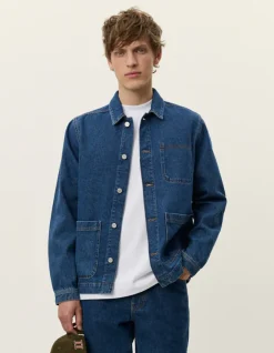 Les Deux Layton Washed Denim Overshirt Medium Indigo Wash