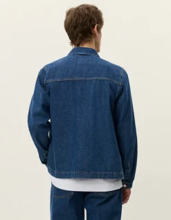 Les Deux Layton Washed Denim Overshirt Medium Indigo Wash