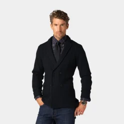 Less Worries Merino Cable Blazer Navy