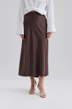 Malina Aubree Satin Skirt Chocolate