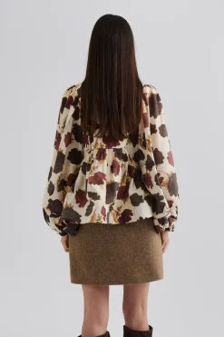 Malina Pernilla High Neck Balloon Sleeve Blouse Wine Peony