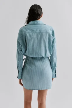 Malina Portea Wrapped Shirt Dress Aqua Stripe