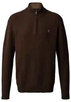 MCS Axel Lambswool Knit Half-zip Dark Brown Melange