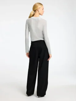 Selected Femme Dagni Knit Polo Neck Shirt Silver