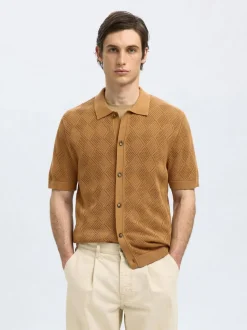 Selected Homme Arco Knit Structure Polo Shirt Chipmunk