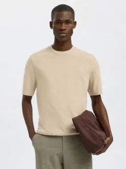 Selected Homme Berg Knit Tee Oatmeal