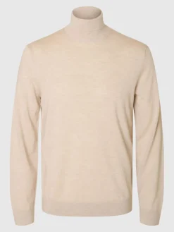 Selected Homme Tray Merino Roll Neck Sweater Oatmeal
