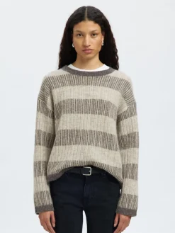 Slfalva Stripe Knit Medium Grey Melange