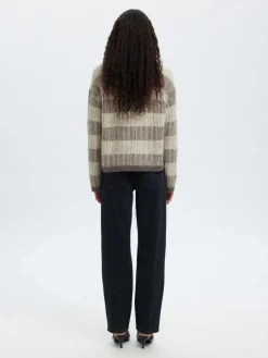 Slfalva Stripe Knit Medium Grey Melange
