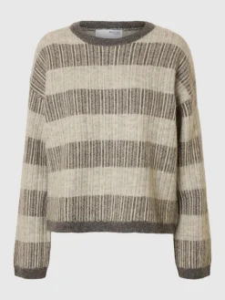 Slfalva Stripe Knit Medium Grey Melange
