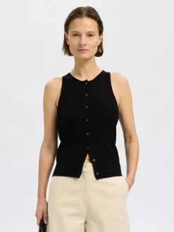 Slftrixie Knit Button Top Black