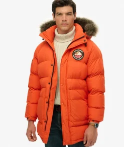 Superdry Everest Longline Baffled Parka Coat Bold Orange