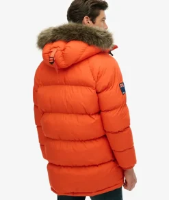 Superdry Everest Longline Baffled Parka Coat Bold Orange