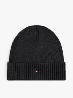 Tommy Hilfiger Hilfiger Flag Embroidery Beanie With Cashmere Charcoal Gray