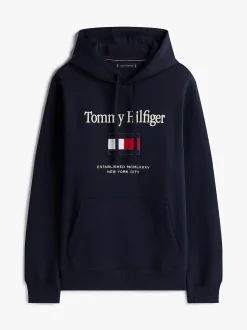 Tommy Hilfiger Logo Embroidery Flex Fleece Hoody Navy Blue