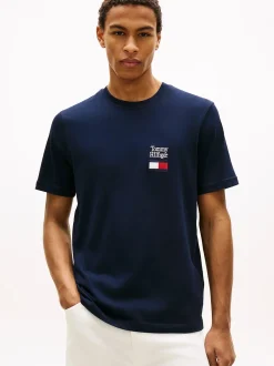 Tommy Hilfiger Logo Embroidery Jersey Crew Neck T-Shirt Navy Blue