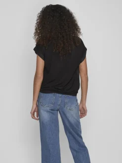 Vila Ellette Satin Top Black