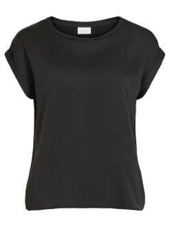 Vila Ellette Satin Top Black